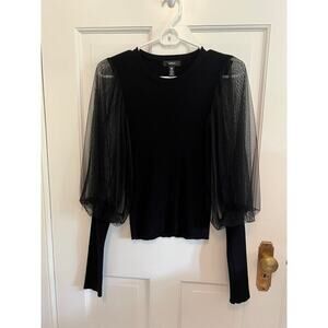 Aqua Chiffon Balloon Sleeve Sweater Black Women's S Double Sheer Shirt Blouse